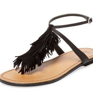 SEYCHELLES CONFETTI NEW $100 SZ 7 M BLACK SUEDE FRINGE THONG GLADIATOR SANDALS